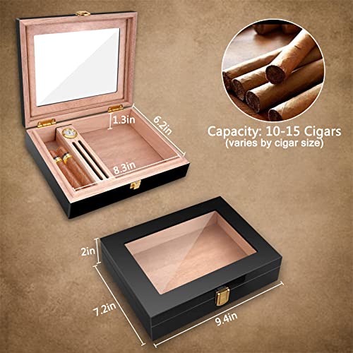 Bald Eagle High Gloss Cigar Humidor Cigar Box for 10-15 Cigars, Real Solid Spanish Cedar Wood, Luxury Hygrometer and Humidifier, Desktop Humidors Bald Eagle