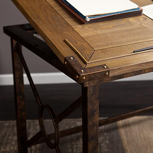 SEI FURNITURE Knightley Tilt Top Drafting Table - 51.5 inch Wide - Oak Wood Finish w/ Antique Brass, Brown SEI Furniture