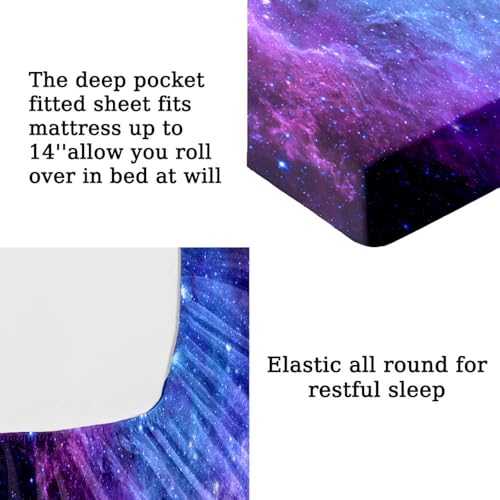 MUSOLEI Colorful Girls Fitted Sheet Set Galaxy Sheets, 3D Rainbow Twin Bedding Set Girl Bed Sheet 2PCS Boho 1 Fitted Sheet with 2 Pillowcase Wrinkle Free Cozy Microfiber Twin Sheet for Girls(Queen) MUSOLEI