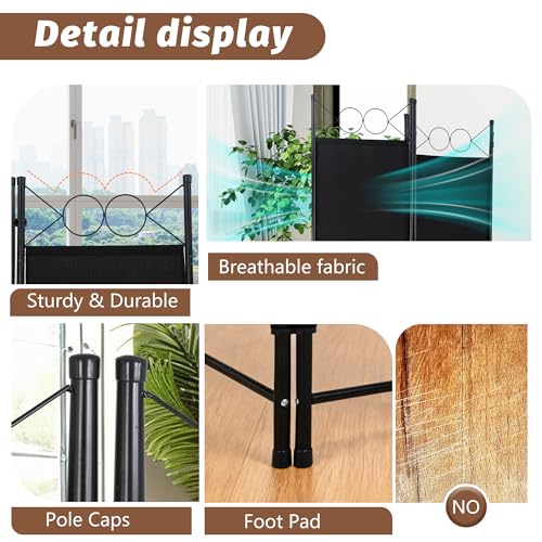 FDW 4 Panel Room Divider and Folding Portable Partition Screen, 6FT Wall Divider Screen for Dorm Bedroom Office, Coal Black FDW