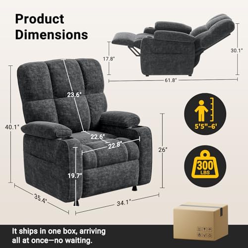 AMADA HOMEFURNISHING Power Recliner Chair for Adults, Infinite Adjustable Chenille Electric Recliner with Cup Holder, Remote, USB Port, Side Pockets & Thick Seat Cushion, for Living Room & Bedroom
