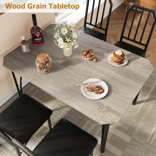 GAOMON Dining Table Set for 4, Rectangular Kitchen Table and Upholstered Chairs for 4, 5 Piece Dining Room Table Set with Chamfer Design, for Kitchen Room, Home, Apartment Easy Assembly GAOMON