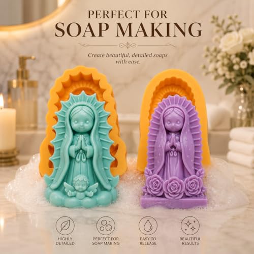 Toni Crafty Virgin Mary Candle Mold 2 Pieces Different Desings, Candle Making molds, Premium Silicone Easy Release Flexible Durable, virgencita Candle Mold Virgen de Guadalupe soap Mold.