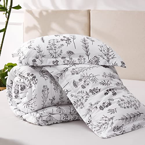 Bedsure Queen Comforter Set - Bright White Bed Set, 3 Pieces Cute Floral Bedding, 1 Soft Reversible Botanical Flowers Comforter and 2 Pillow Shams Bedsure