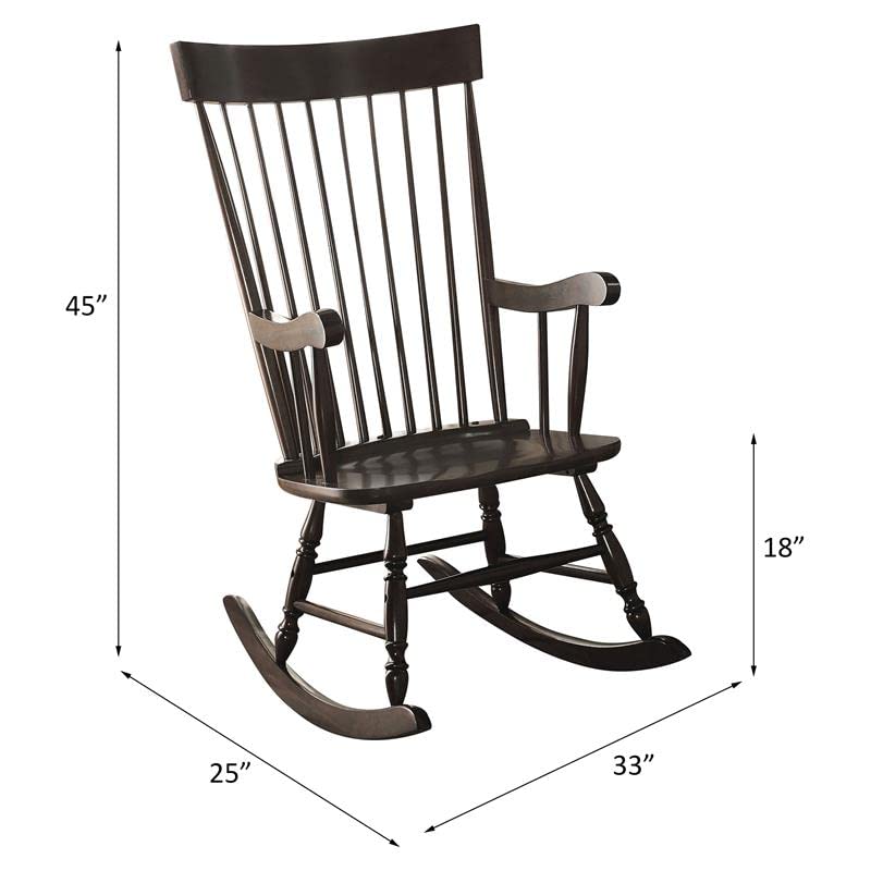 Acme Arlo Wooden Rocking Chair with Spindle Back and Recessed Armrest in Black Acme