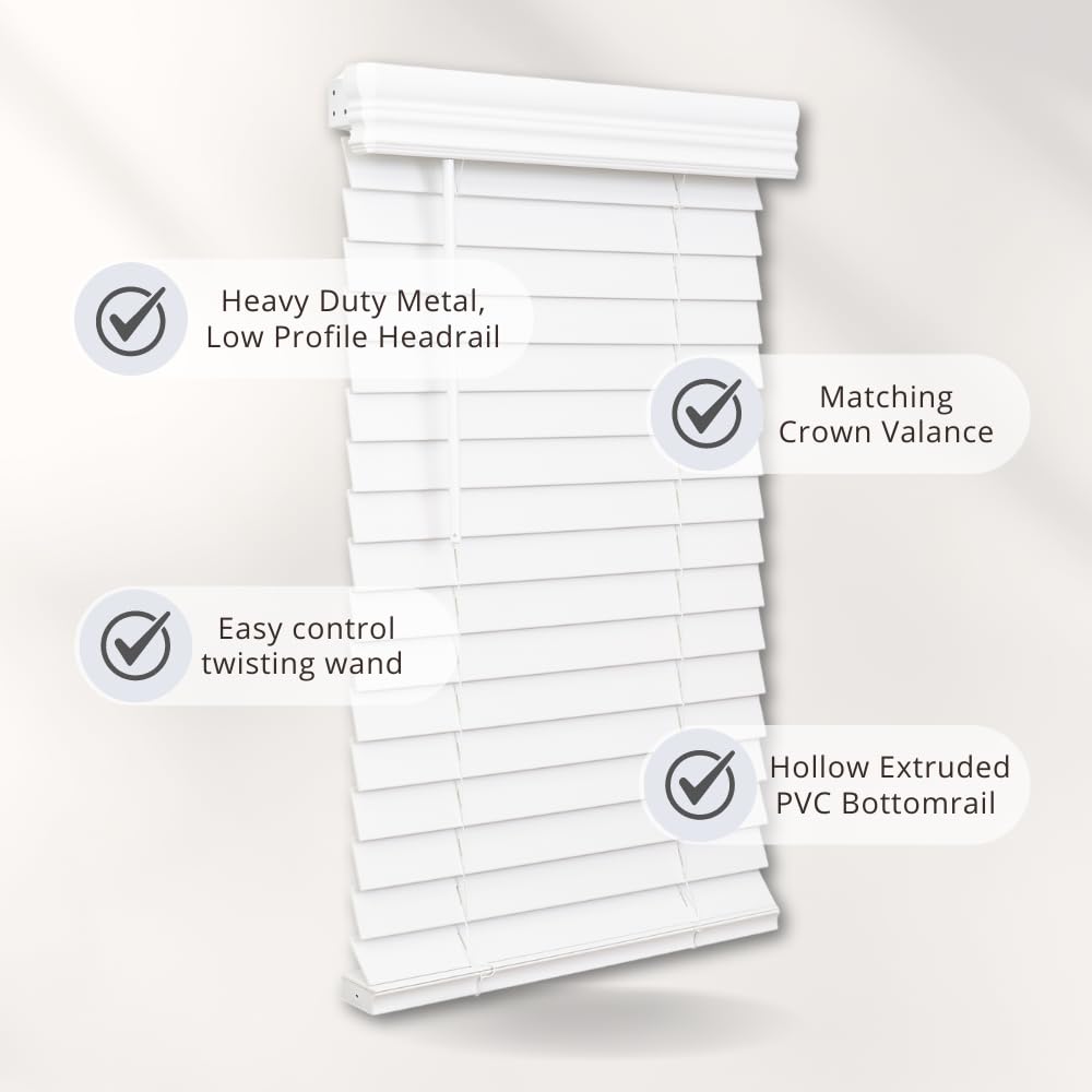 Lotus & Windoware Cordless, 2 Inch Faux Wood Blind, 40" Wide x 48" Long, Window Blinds, Blinds & Shades, Blinds for Indoor Windows, Smooth, Bright White - 40" x 48",Bright White LOTUS & WINDOWARE