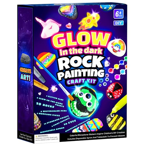EPUMP Rock Painting Kit for Kids - Glow in The Dark Arts and Crafts for Boys and Girls Ages 6-12, Kids Craft Paint Kits, Art Supplies, Creative Arts and Crafts Toys Christmas Birthday Party Gifts EPUMP