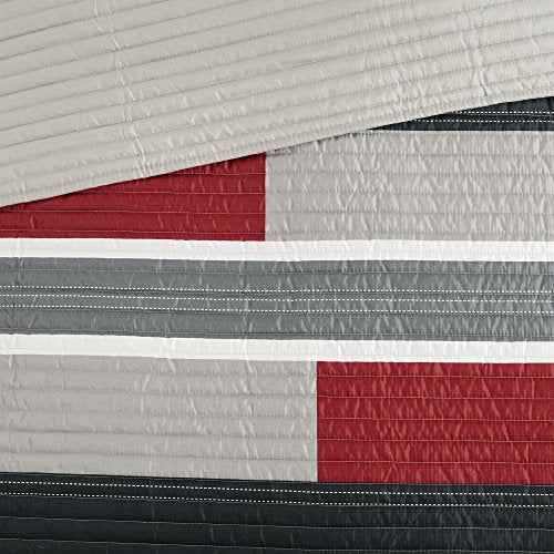 Comfort Spaces Quilt Set Trendy Casual Fun, Vibrant Color Design, Hypoallergenic All Season, Lightweight Coverlet Bedspread Cozy Kids Bedding & Sham Twin/Twin XL Pierre Black/Red Stripe 2 Piece Comfort Spaces