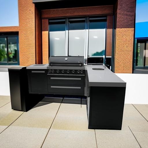Mont Alpi MAi805-BSS90BEV 44-inch 6-Burner 115000 BTU 90 Degree Corner Black Stainless Steel Gas Outdoor Kitchen Bar Barbecue Island Grill w/Wine Cooler Beverage Center Refrigerator Mont Alpi