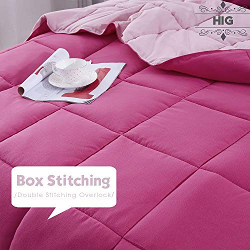 HIG 3pc Pink Twin/Twin XL Comforter Set - All Season Reversible Down Alternative Bedding Comforter - Quilted Duvet Insert with Corner Tabs - Box Stitched Blanket - Breathable, Soft, Fluffy HIG