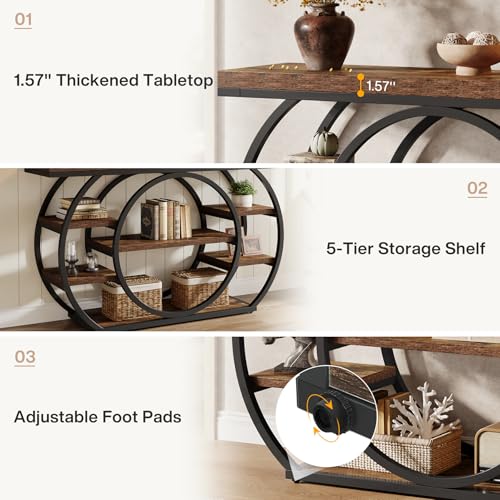 Tribesigns 47" Console Table for Living Room, 5-Tier Industrial Entryway Table with Metal Frame, Narrow Sofa Table Behind Couch Accent Tables for Entryway, Hallway, Foyer, Rustic Brown Tribesigns