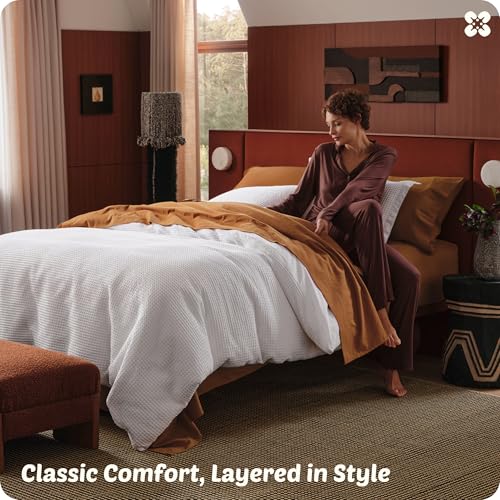 Bedsure Cotton Duvet Cover King - 100% Cotton Waffle Weave Bright White Duvet Cover King Size, GentleSoft™ and Breathable Bedding Set for All Season, 3 Pieces, 104"x90" Bedsure