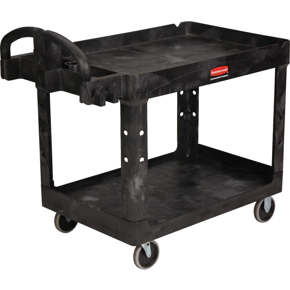 Rubbermaid Commercial 452088BK Heavy-Duty Utility Cart Two-Shelf 25-1/4w x 44d x 39h Black Rubbermaid