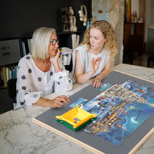 Sancallie 1500 Pieces Puzzle Board & Bracket Set/Wooden Puzzle Board Kit/Jigsaw Puzzle Plateau with 6 Sorting Trays Gray Felt Mat Cover - with Puzzle Board for Storing Jigsaw Puzzles, Grey Sancallie