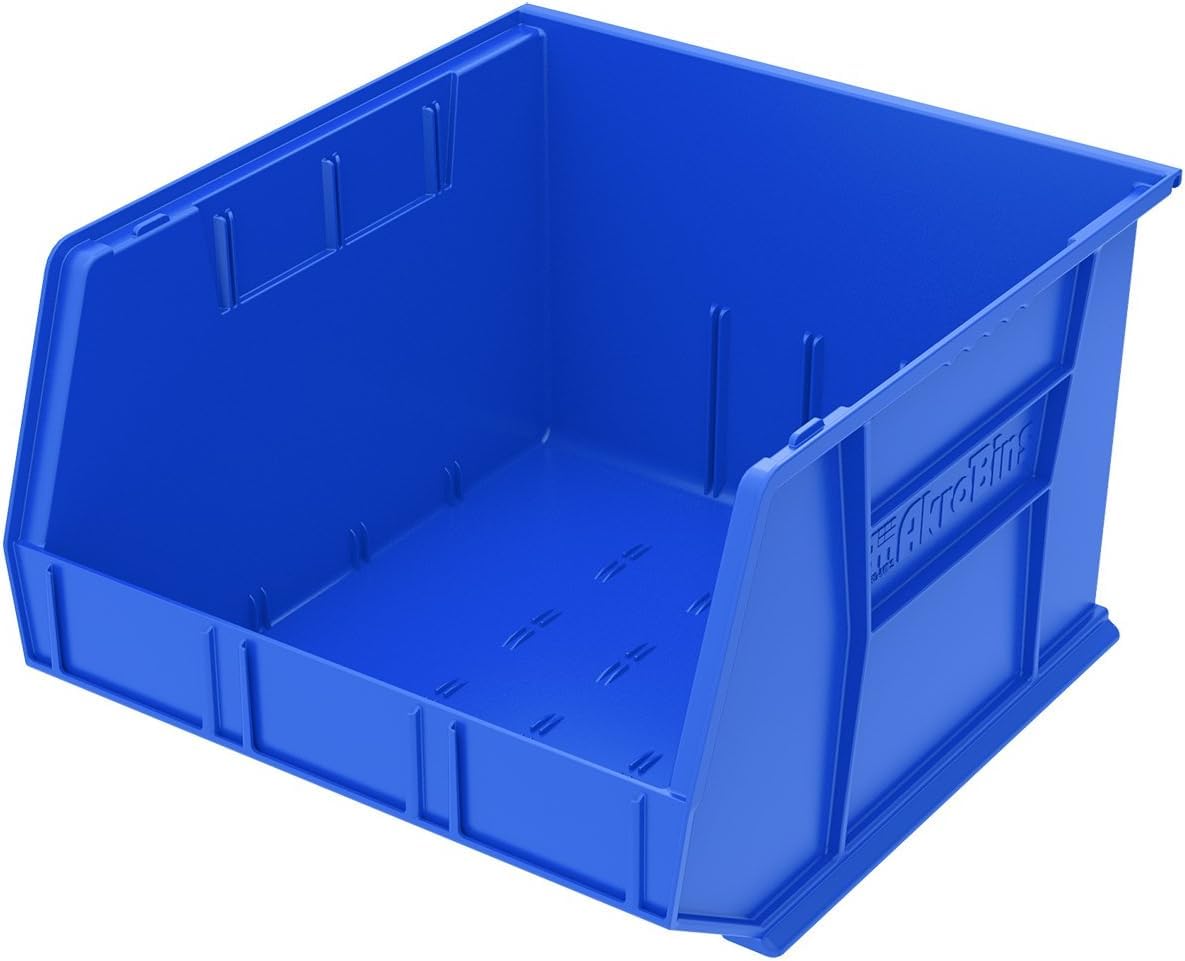 Akro-Mils 30270 AkroBins Plastic Storage Bins, Space-Saving Stackable Bins for Garage, Pantry, Craft Organization, 18" x 16" x 11", Blue, 3-Pack Akro-Mils