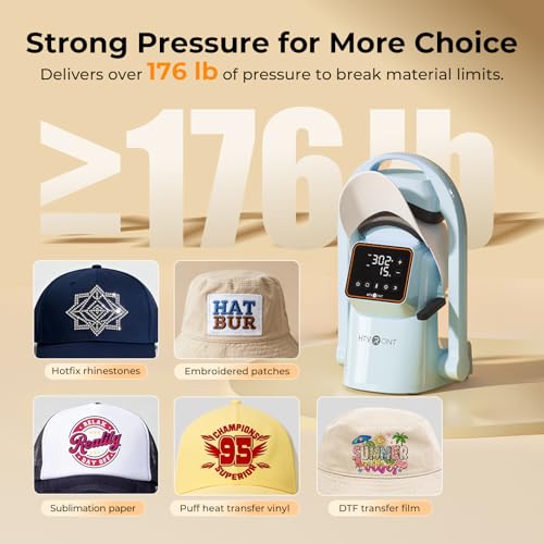 HTVRONT Auto Hat Press Machine - Hat Heat Press Machine with Precise Temp&Timer Control, Hat Heat Press Machine for Caps with 2 Platens, Compatible with DTF Film, Embroidery, Sublimation (Blue) HTVRONT