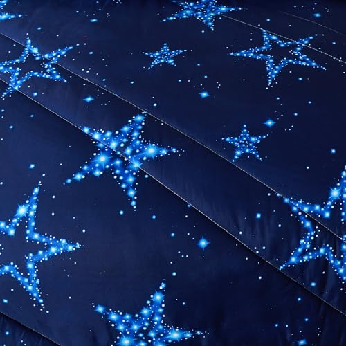 Caressma Star Comforter Teen Boy Girl Bedding Blue Galaxy Queen Size Microfiber Set 3 Pieces with Pillowcases for All Seasons Caressma