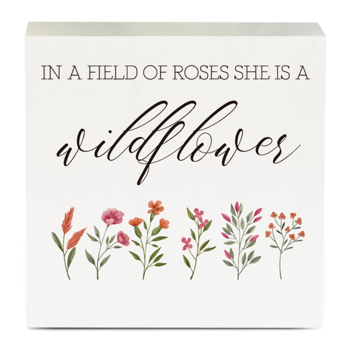 Inspirational Quote Country Floral Nursery Decor Wood Box Sign 5 x 5 Inches Rustic Box Sign Wooden Square Sign Decor Spring Summer Desk Decor Wood Sign for Home Farmhouse Office Girl Room Garden IYEZH