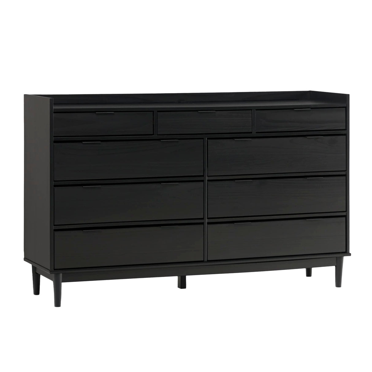 Walker Edison Blythe Mid-Century Modern Tray-Top Solid Wood 9-Drawer Dresser, 60 Inch, Black Walker Edison
