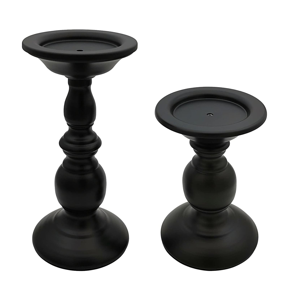 Fuhengli Pillar Candle Holders Stands Set of 2, Candle Holders for Pillar Candles Decorative Candlestick Holder for Fireplace, Home Decor, Dinning, Party, Wedding, Matte Black, 6.2" & 8.7" Fuhengli