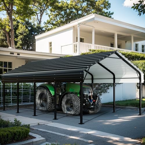 SUNLEI 12X20 FT Carport, Heavy Duty Carport Canopy with Galvanized Steel Roof and Frame, Metal Carport Upgraded Extra Large Garage for Pickup, Boat, Car and Tractors SUNLEI