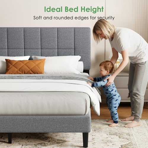 Marsail Queen Size Bed Frame - Upholstered, Adjustable Headboard,6"-12" Mattress Fit, 1300 lbs Capacity, Sturdy 12-Leg Wood Construction, Easy Assembly, Dark Gray Marsail