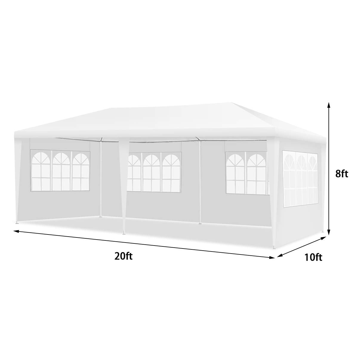 Tangkula Outdoor 10 x 20 Feet Canopy Tent, Party Wedding Tent with Removable Walls, Portable Canopy Shelter Gazebo Pavilion for Event, Backyard, White Tent w/Carry Bag (4 Sidewalls) Tangkula