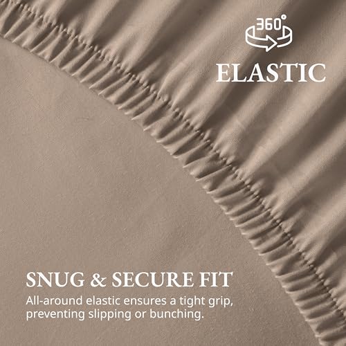 LANE LINEN King Fitted Sheet, 100% Organic Cotton, 3-Piece Set (1 Fitted Sheet,2 Pillowcases), Percale Weave, Ultra Soft, Breathable,Fits Mattress Upto 15" Deep - Taupe (No Flat Sheet) LANE LINEN