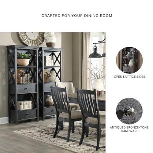 Signature Design by Ashley Tyler Creek Casual Farmhouse 75" Display Cabinet or Bookcase with Drawers and Shelf, Open Lattice Sides, Wood, Gray Black Finish Signature Design by Ashley
