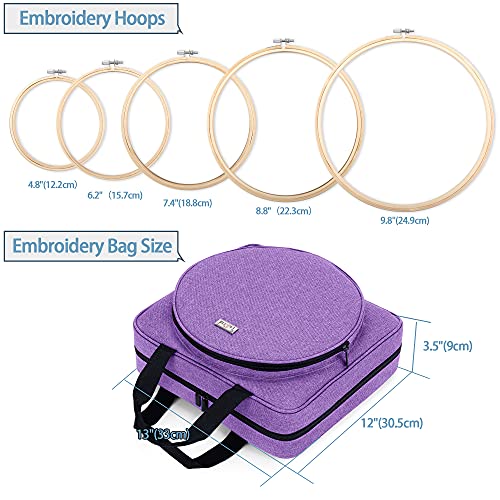 LoDrid Embroidery Kit, Embroidery Project Bag with Embroidery Kit, Portable Craft Carry Case with Starter Kit, Embroidery Supplies Storage Bag and Cross Stitch Kits for Beginner, Adults, Purple