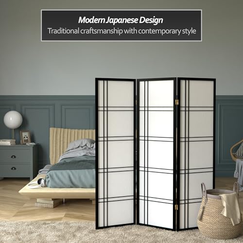 Red Lantern 5 ft. Tall Double Cross Shoji Screen - Black - 3 Panels Red Lantern