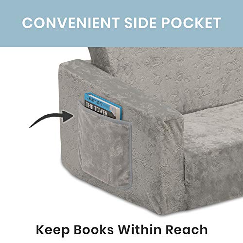 Serta Perfect Sleeper Extra Wide Convertible Sofa to Lounger - Comfy 2-in-1 Flip Open Couch/Sleeper for Kids, Grey Delta Children