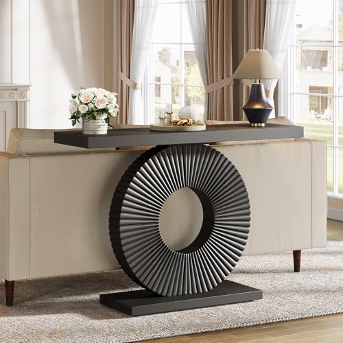 Tribesigns Modern Entryway Console Table, 39 inch Wooden Narrow Sofa Table Behind Couch with Geometric Base, Contemporary Accent Table for Living Room, Entrance, Hallway, Black Tribesigns