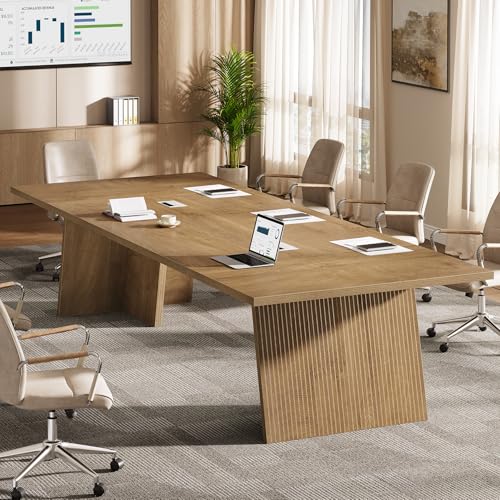Tribesigns 8ft Conference Table, Conference Room Table for 10 People, Large Meeting Desk with Cable Grommet, Modern Boardroom Table for Office Conference (1, Brown) Tribesigns