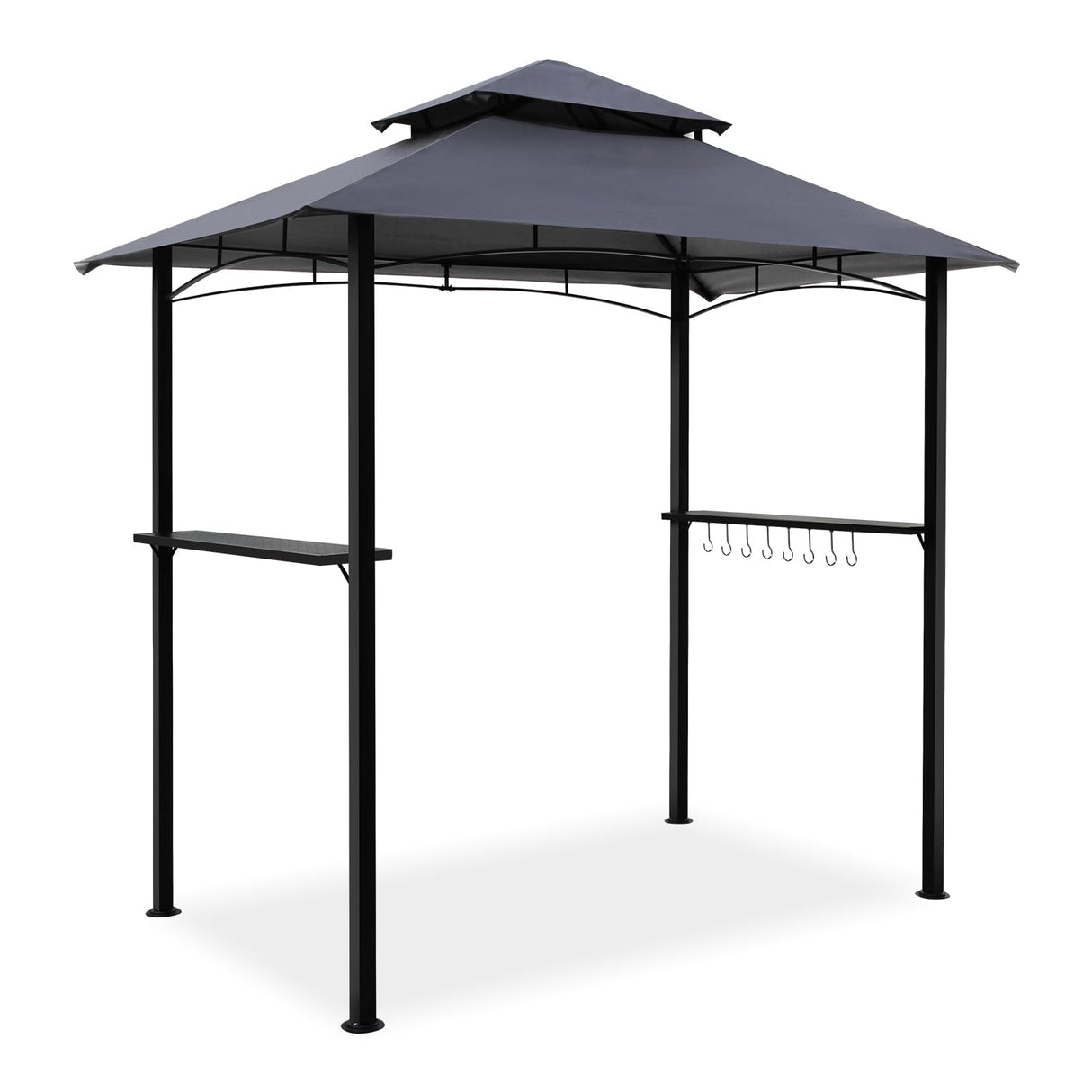 8x5 Grill Gazebo, Outdoor BBQ Grill Patio Canopy with 2 Handy Shelves & LED Lights, Double Roof Barbecue Gazebo Canopy (Gray) HOWSVN
