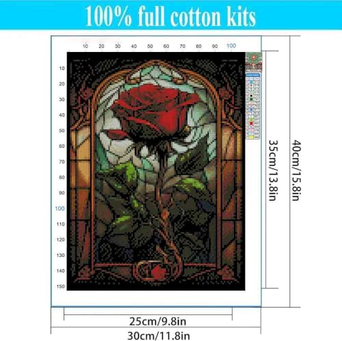 Stamped Cross Stitch Kits - Rose Embroidery Kits for Beginners Adults,11 CT Patterns Dimensions Counted Cross Stitch Kits Arts Craft Kits Frameless12x16inch