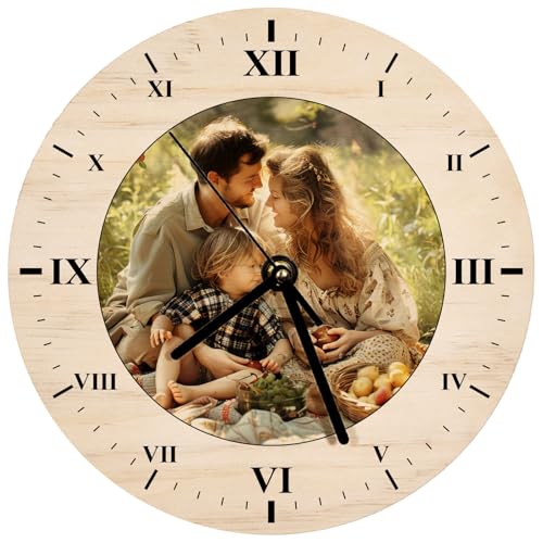 US Stock 20pcs Wooden Wall Clock 11.8 inch Sublimation Round Wall Clock Blanks Wood Clocks for Living Room DIY Sublimation Heat Press Printing CALCA