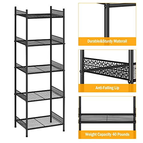 KANEODOT 5-Tier Storage Shelf Wire Bathroom Organizers, Heavy Duty Shelving Unit for Pantry Kitchen Bathroom Laundry Room Garage, Organization Home Corner Rack, Black KANEODOT