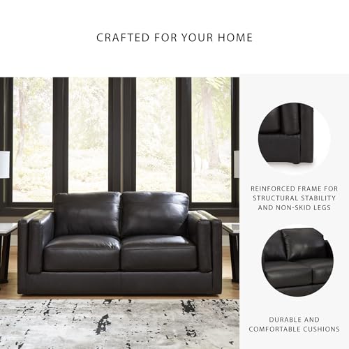 Signature Design by Ashley Amiata Modern Leather Match Loveseat with Non-skid Legs, Black Signature Design by Ashley