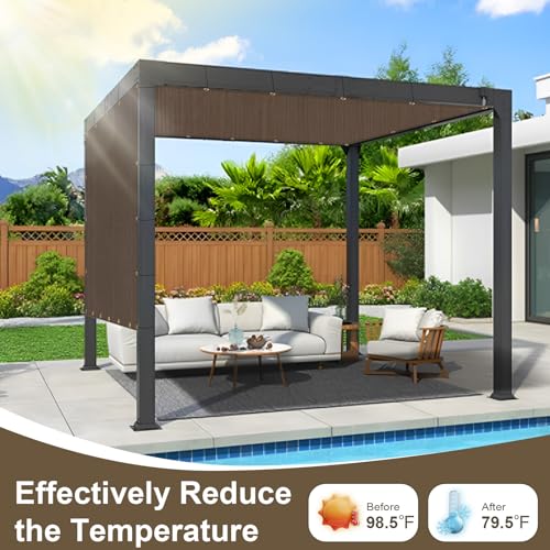 LOVE STORY 10x10 FT Sun Shade Cloth with Grommets Pergola Shade Cover 95% UV Protection for Patio Outdoor, Brown LOVE STORY