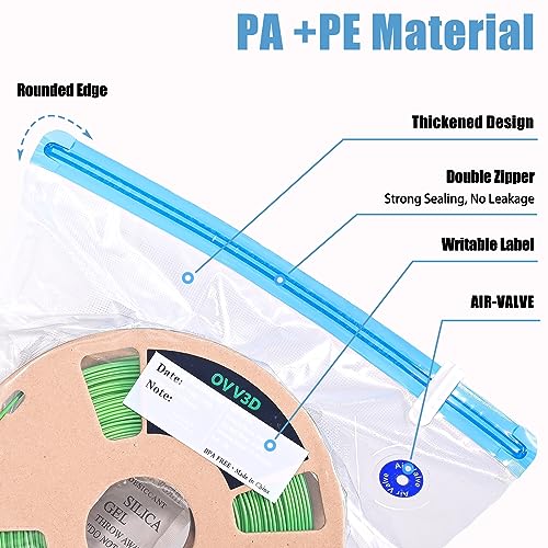 OVV3D Filament Storage Bags 30pcs, PLUS SIZE 32X34cm 3D Printer Filament Storage Bags Vacuum Sealed Kit with 30 Desiccants, Auto Pump,Perfect for 3D Filament Storage or Using After Filament Dryer Box OVVNYXE
