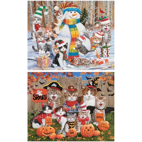 Bits and Pieces Set of 4 Jigsaw Puzzles 1000 Pieces - Whiskered Whimsy Cats Bits and Pieces