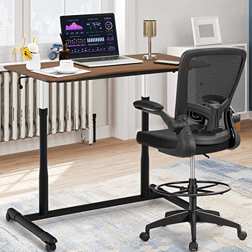 COSTWAY Mobile Height Adjustable Standing Desk, Compact Pneumatic Sit to Stand Computer Desk w/Lockable Casters, Ergonomic Rolling Laptop Table w/Steel Frame for Home Office (Espresso) COSTWAY