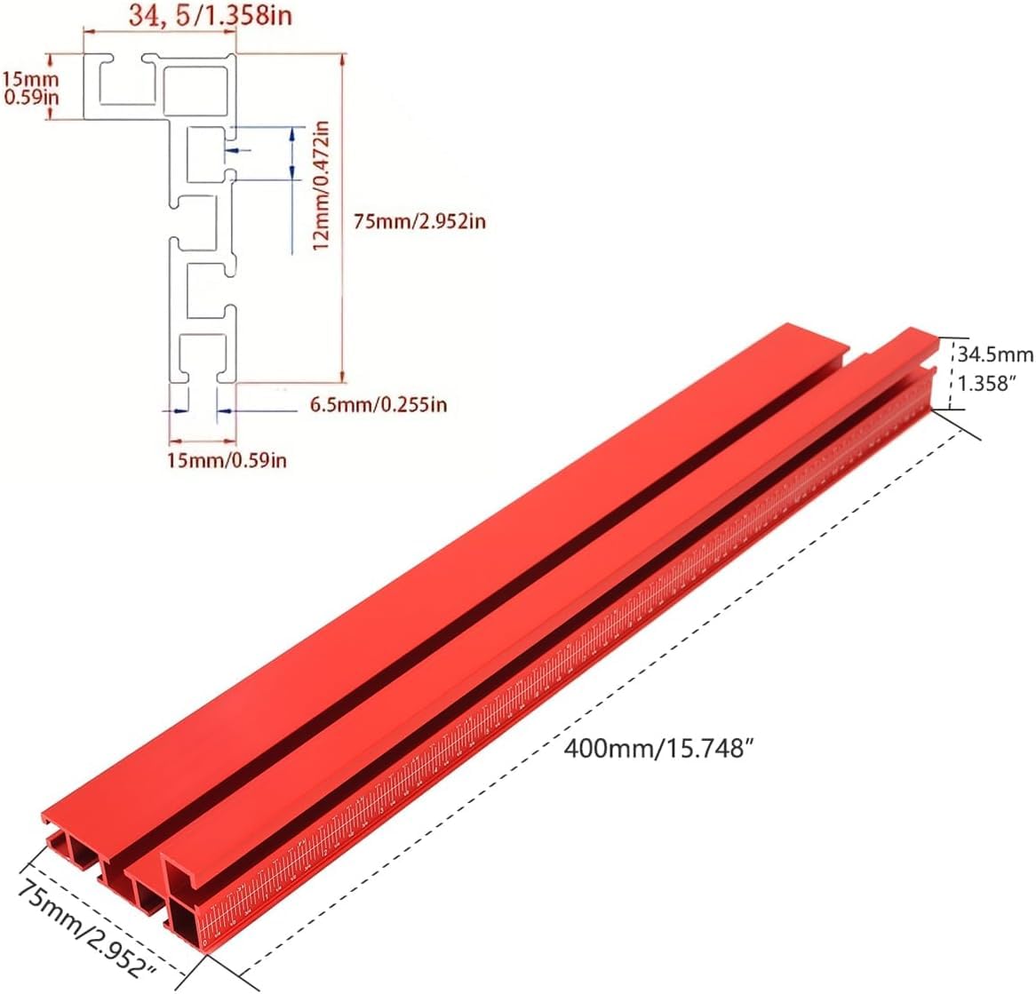 JCFANTS Precision Miter Gauge, Standard Slot 3/4'' x 3/8'', Aluminum Alloy Table Saw Miter Gauge with 27 Angle Stops Miter Fence& Miter Bar Works w/Table Saws, Band Saw and Router Table (Red) JCFANTS