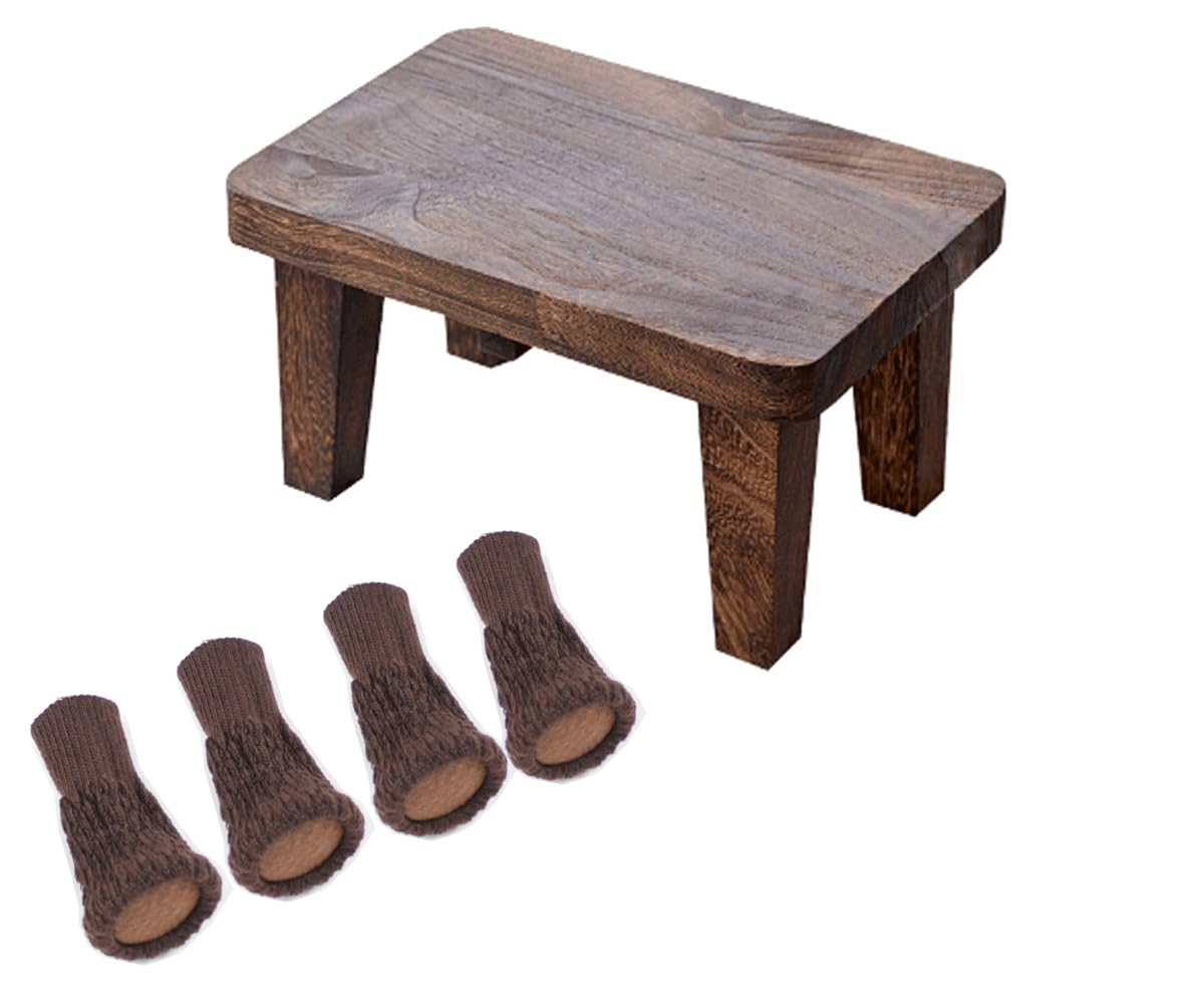 Tung wood step stool with non-slip rubber feet, small step stool for bedroom, kitchen and living room, load capacity up to 300 lbs, sturdy and durable, no assembly required TEMIREN