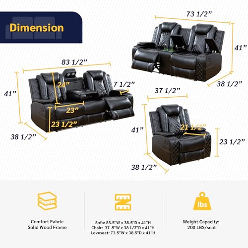 FUOROLA Liga Power Recliner Living Room Set with LED for Living Room, Dormitory, Guest House, Playroom, Airbnb,Apartment FUOROLA