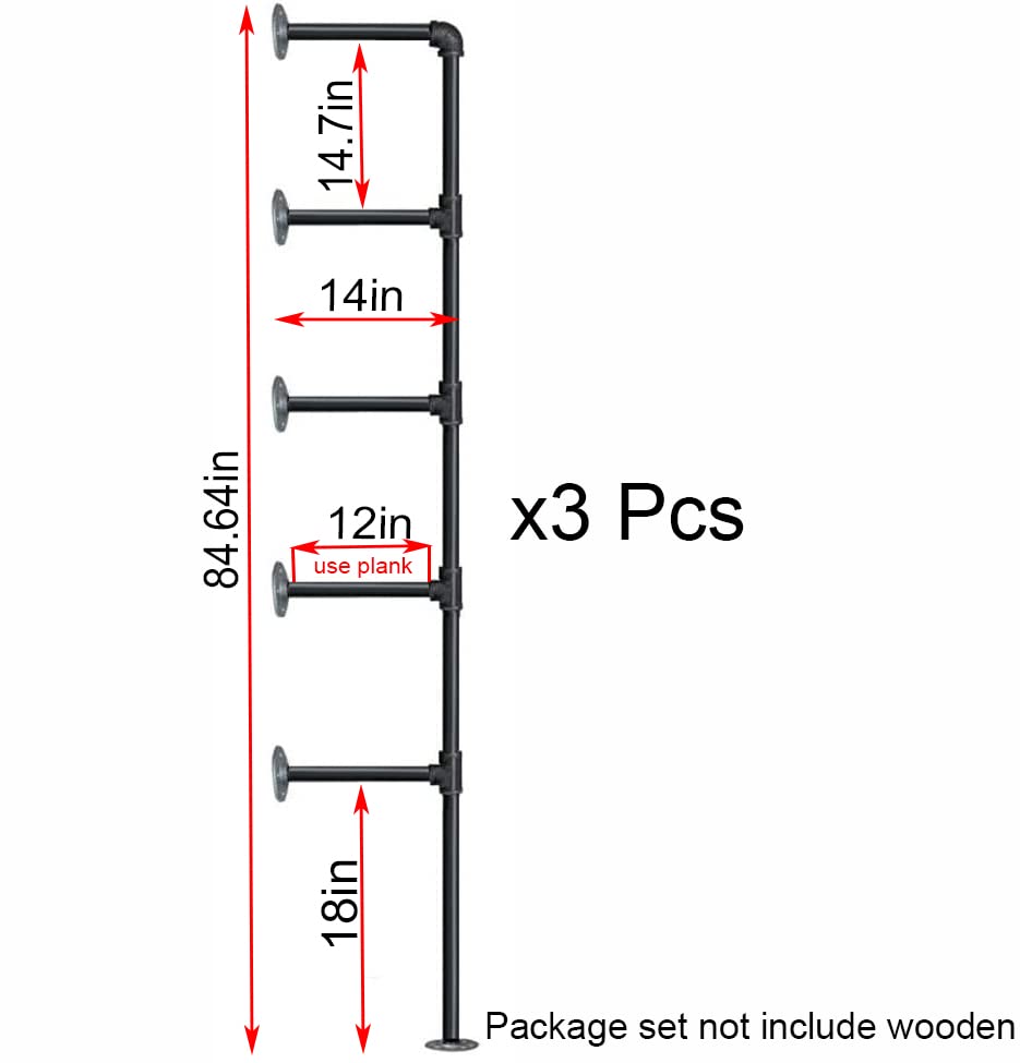 (14“Deep,3pcs)Industrial Retro Wall Mount Iron Pipe Shelf,DIY Open Bookshelf,Hung Bracket,Home Improvement Kitchen Shelves,Tool Utility Shelves, Office Shelves, Bookshelves and bookcases FOF FRIEND OF FAMILY