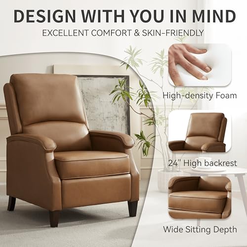VKNOW Recliner Chair, Faux Leather Recliner with Armrest, Home Theater Seating with Adjustable Push Back and Lumbar Support, Single Sofa for Adults, Lounge Chair for Living Room, Bedroom(Yellow Brown)