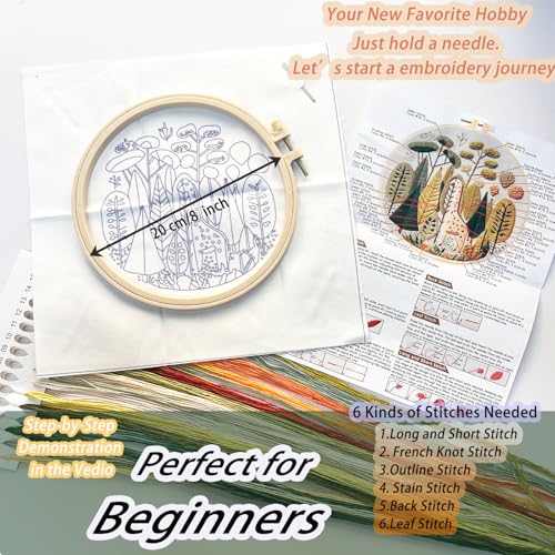 FONNUY Giraffe Pre-Stamped Embroidery Pattern for Beginners, Boho Needlepoint Kits for Beginners Cross Stitch Craft Sewing Full Needles and Thread Hoop Kit (Giraffe 01)