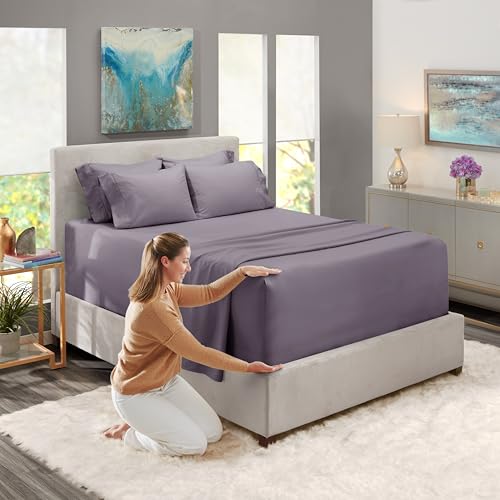 Hearth & Harbor Extra Deep Pocket Sheet Sets, Luxury Soft 6 Piece Bed Sheet Set Fits Mattress 18-24 Inches - King, Grayish Purple